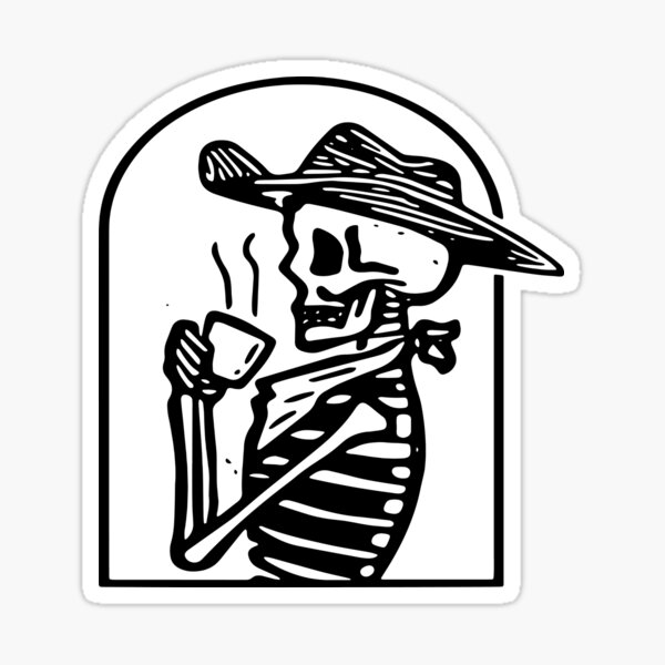 Artikel-Vorschau von Kaffeetrinkender Skelett-Cowboy, designt und verkauft von NSPrintOnline.