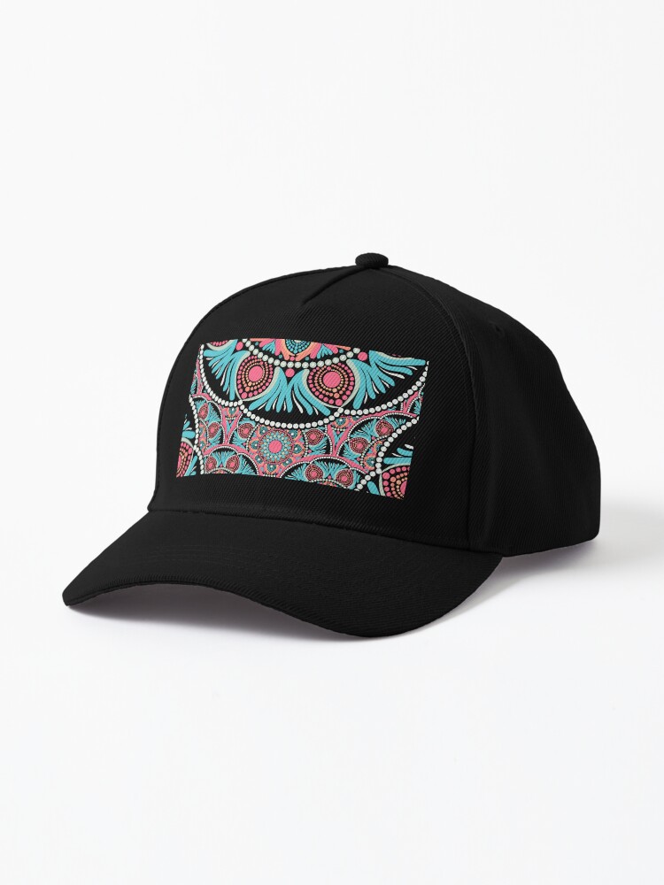 Cap, Ultra Red Sunset on Sea Polka Dot Mandala on Scallops designed and sold by Triplicate Limited