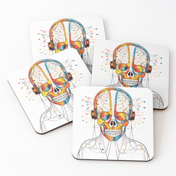 Item preview, Chakra line art color infused skull in headphones designed and sold by AiApparel24-art.