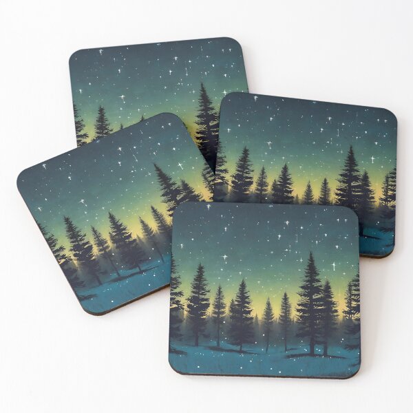 Artikelvorschau, dunkle Nacht im Wald mit Sternschnuppen entworfen und verkauft von in-leggings.