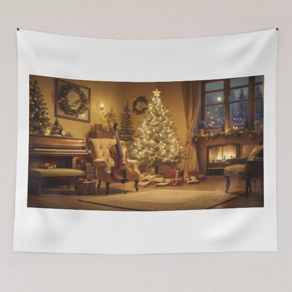 Item preview, Beautiful living room with fireplace, piano and violin, Christmas atmosphere designed and sold by Damian Sobczyk.