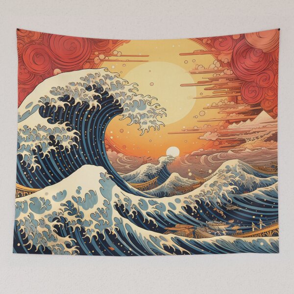 Item preview, The Great Wave Cyberpunk neon sun set designed and sold by zand-n-zive.