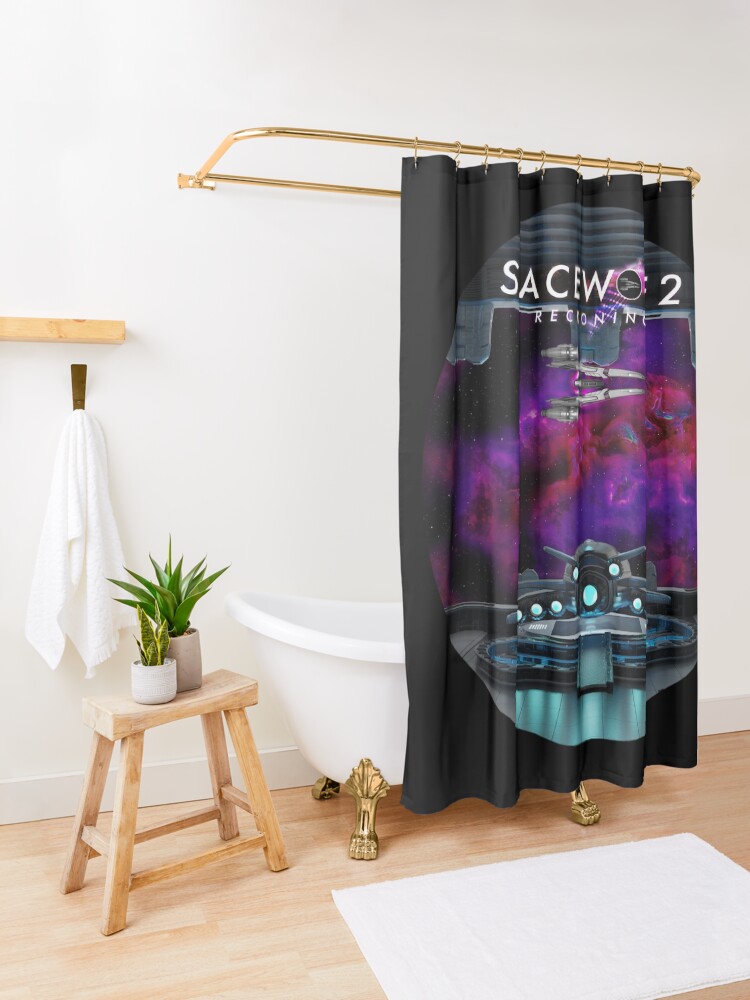 Thumbnail 3 of 5, Shower Curtain, Spacewolf 2: Reckoning: Spaceship hangar designed and sold by lightphaser.