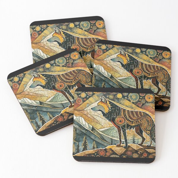 Item preview, Lone wolf - Dreamy Royal Gold vibrant ancestral pattern designed and sold by Aniyah.