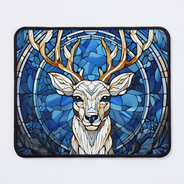 Item preview, Winter blue stained glass deer reindeer designed and sold by Inktown.