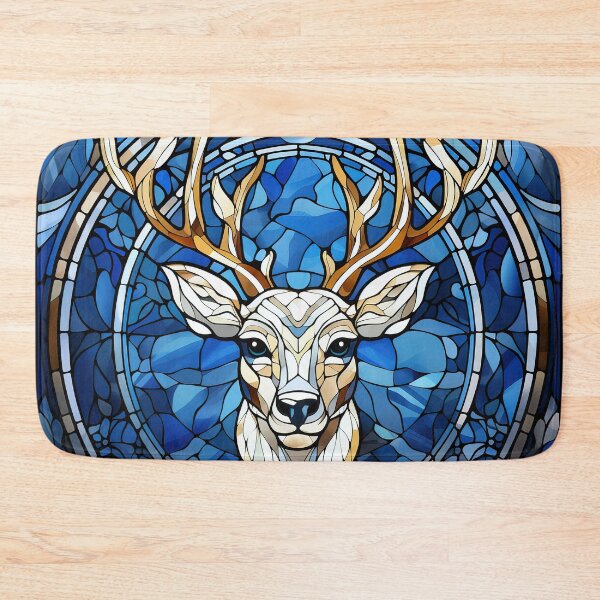Item preview, Winter blue stained glass deer reindeer designed and sold by Inktown.