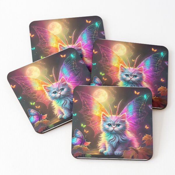Item preview, Neon Rainbow Fantasy Kitten Fairy Catterfly Moth designed and sold by The Devil That You Forgot.