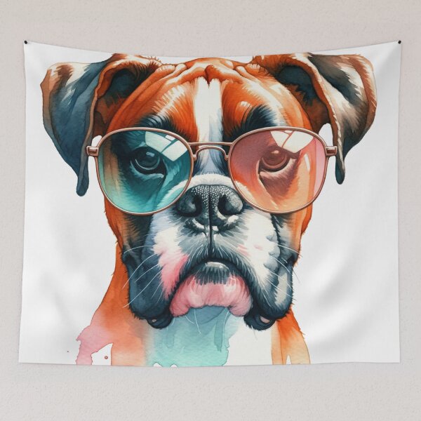 Item preview, Chic Boxer with Sunglasses: A Must-Have Artwork for Pet Lovers designed and sold by WatercolorWhisk.