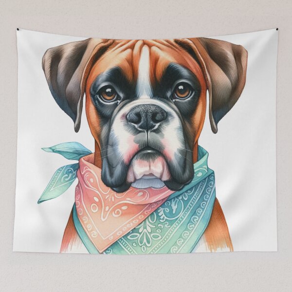 Item preview, Charming Boxer with Paisley Bandanas: A Watercolor Masterpiece for Dog Lovers designed and sold by WatercolorWhisk.