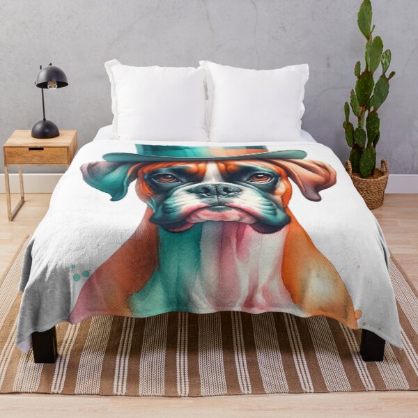 Aperçu de l'œuvre Boxer élégant en chapeau haut de forme : sophistication de l'aquarelle pour les connaisseurs canins créée et vendue par WatercolorWhisk.