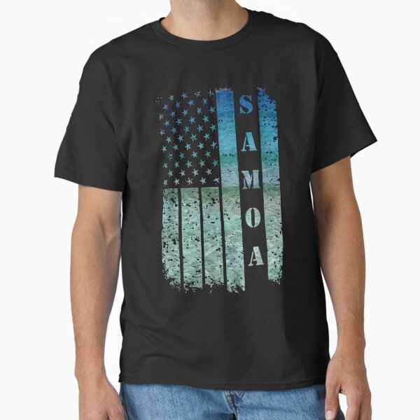 Vista previa del artículo con la obra «Vintage Estados Unidos Bandera Americana Samoa Playa Samoa Atardecer», diseñado y vendido por StimulusArt.
