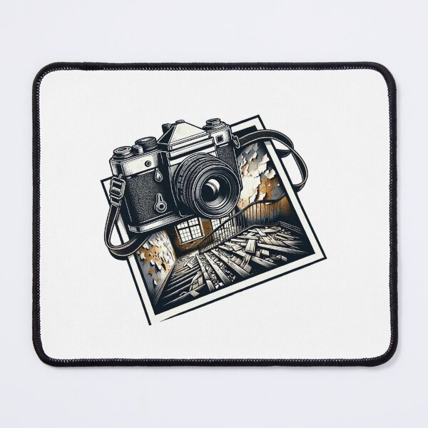 Item preview, a camera above a photo of an abandoned house designed and sold by VoilaPrint.