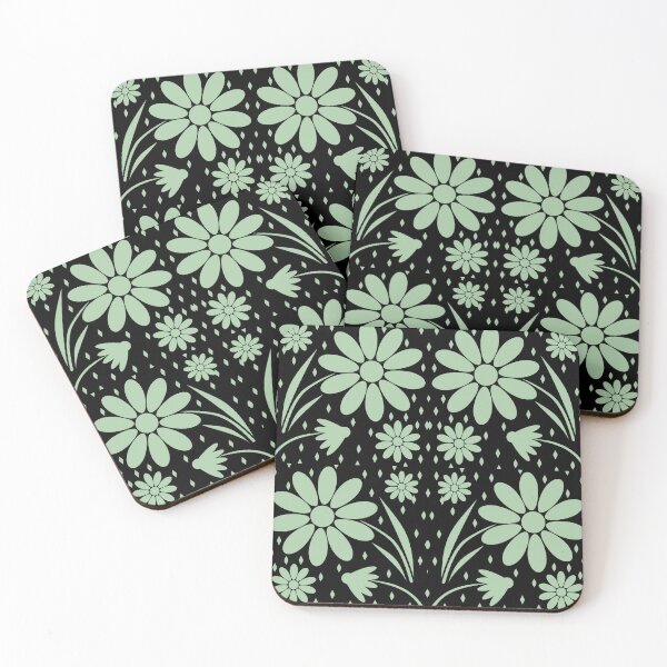 Item preview, Black and Mint green flowers in a minimalist, vector style. designed and sold by My-fake-places.
