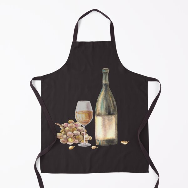Item preview, A bottle with glass of white wine with bunch of grapes grape berries. Watercolour painting illustration designed and sold by BartolArt.