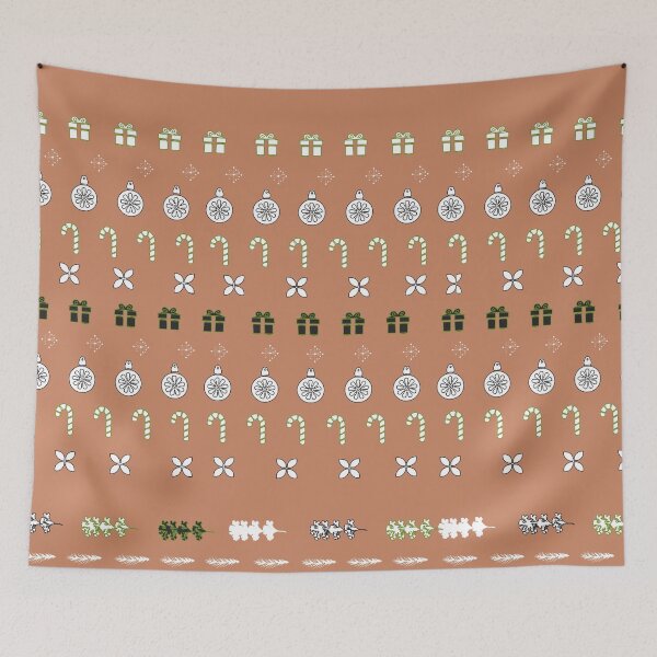 Item preview, Festive Stripes with Gifts & Ornaments Pattern on Light Brown designed and sold by ara-designs.