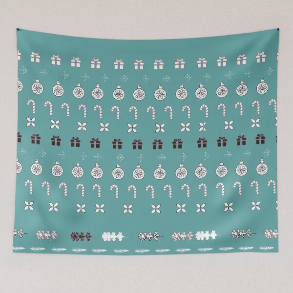 Item preview, Festive Stripes with Gifts & Ornaments Pattern on Teal designed and sold by ara-designs.