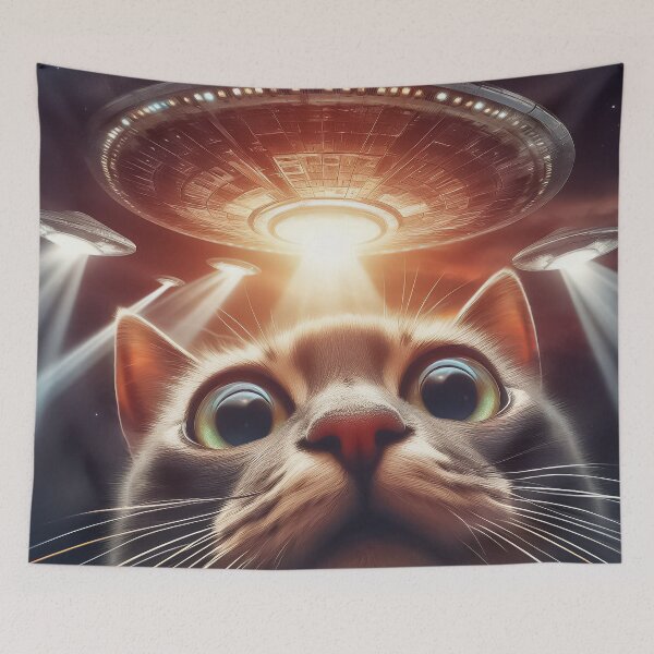Item preview, Cat selfie with UFO designed and sold by TomFrontierArt.