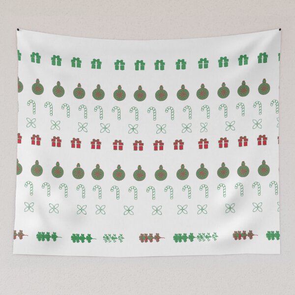 Item preview, Festive Stripes with Gifts & Ornaments Pattern Green on White designed and sold by ara-designs.