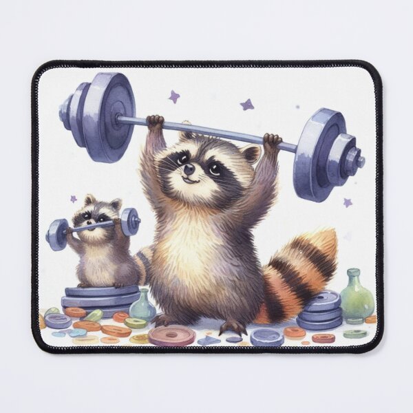 Item preview, Cute Happy Big and Little Raccoons Lifting Barbell Weights Digital Watercolor Sweet Happy Sports Gift designed and sold by ElegantTeaTime.