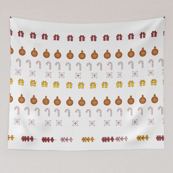Item preview, Festive Stripes with Gifts & Ornaments Pattern Maroon on White designed and sold by ara-designs.