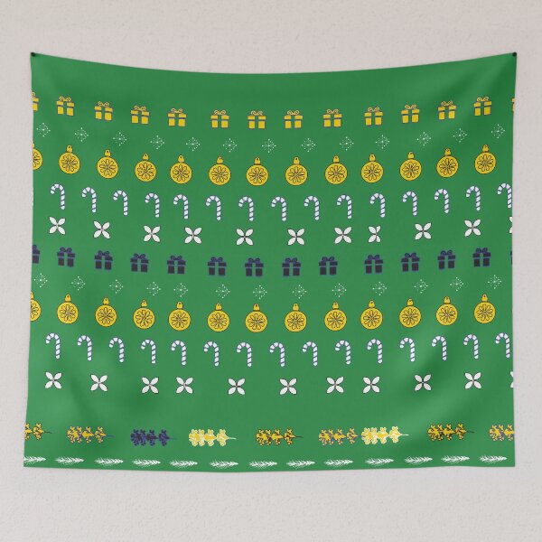 Item preview, Festive Stripes with Gifts & Ornaments Pattern on Green designed and sold by ara-designs.
