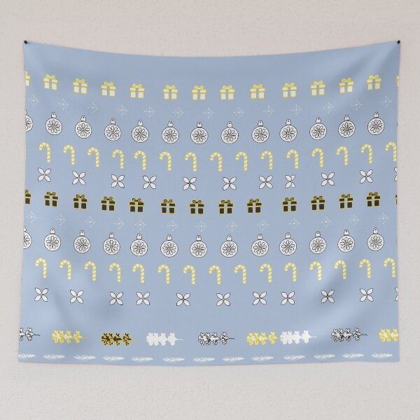 Item preview, Festive Stripes with Gifts & Ornaments Pattern on Light Blue designed and sold by ara-designs.