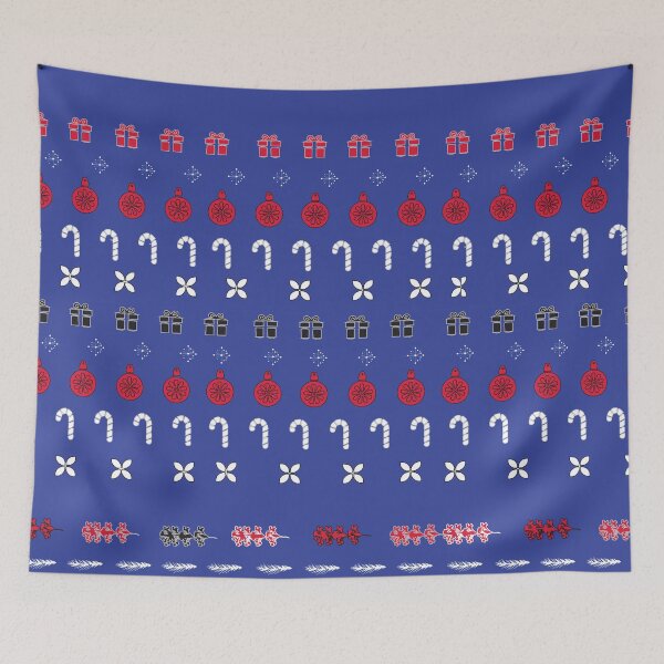 Item preview, Festive Stripes with Gifts & Ornaments Pattern on Bright Blue designed and sold by ara-designs.