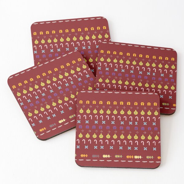 Item preview, Festive Stripes with Gifts & Ornaments Pattern on Wine-Red designed and sold by ara-designs.