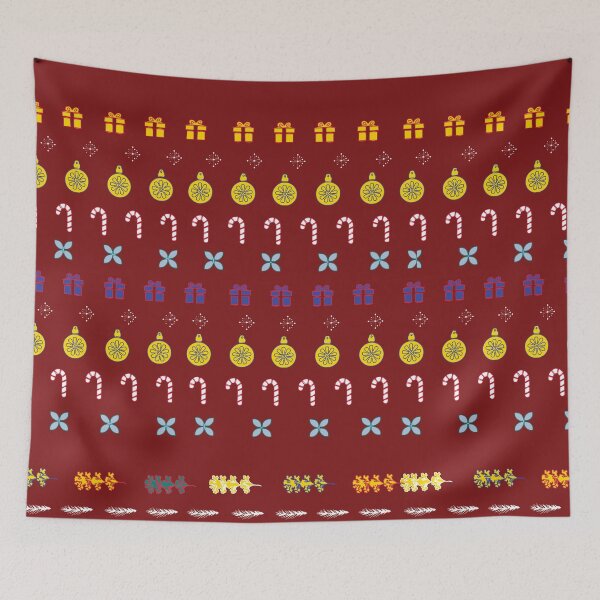 Item preview, Festive Stripes with Gifts & Ornaments Pattern on Wine-Red designed and sold by ara-designs.