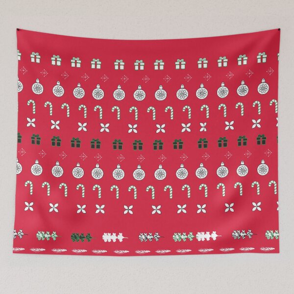 Item preview, Festive Stripes with Gifts & Ornaments Pattern on Red designed and sold by ara-designs.