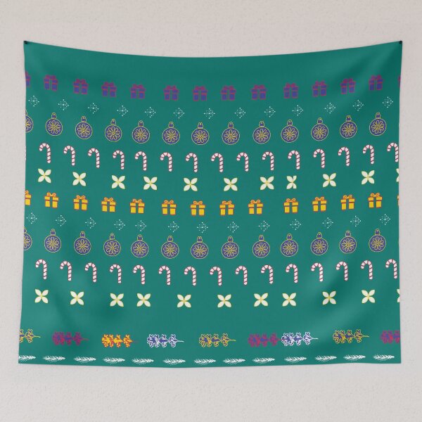 Item preview, Festive Stripes with Gifts & Ornaments Pattern on Blue-Green designed and sold by ara-designs.