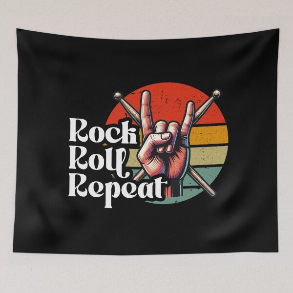 Item preview, Rock Roll Repeat - Retro Drum Stick Art - Percussion Player designed and sold by SRZT.
