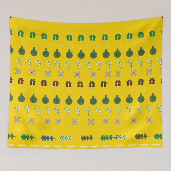 Item preview, Festive Stripes with Gifts & Ornaments Pattern on Yellow designed and sold by ara-designs.