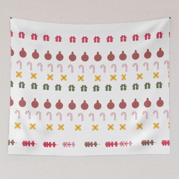 Item preview, Festive Stripes with Gifts & Ornaments Pattern Red on White designed and sold by ara-designs.