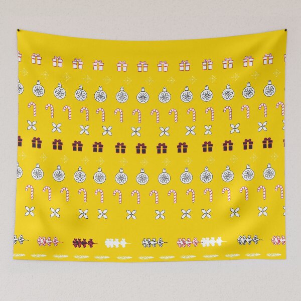 Item preview, Festive Stripes with Gifts & Ornaments Pattern Red on Yellow designed and sold by ara-designs.
