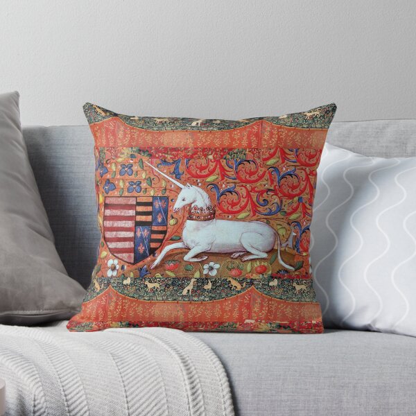 UNICORN ,FANTASY FLOWERS ,ANIMALS MEDIEVAL HERALDIC MOTIFS Throw Pillow