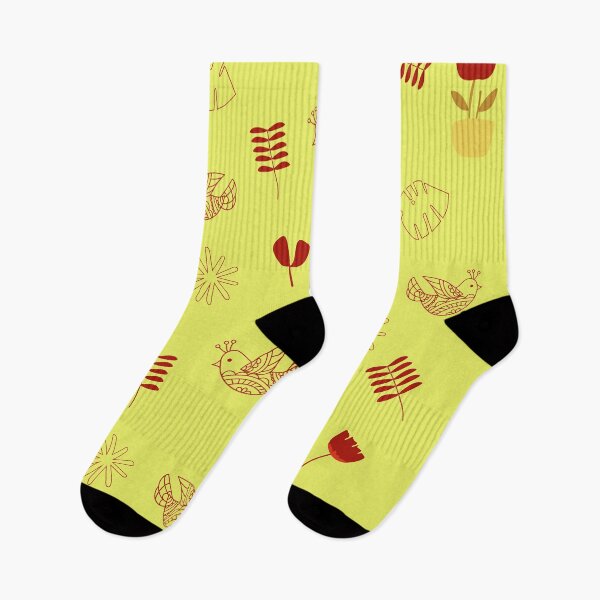 Item preview, Floral pattern with birds in yellow and red designed and sold by AcuarelasCA.