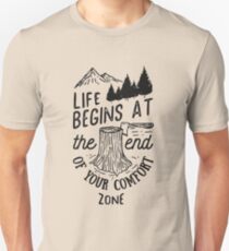 Â Life Begins At The End Of Your Comfort Zone (Black) Unisex T-Shirt