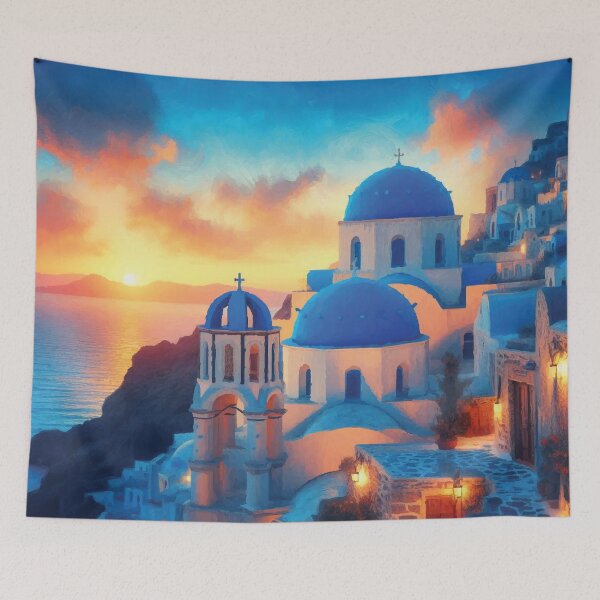 Item preview, Blue Domes of Oia at Sunset designed and sold by badguyduh.