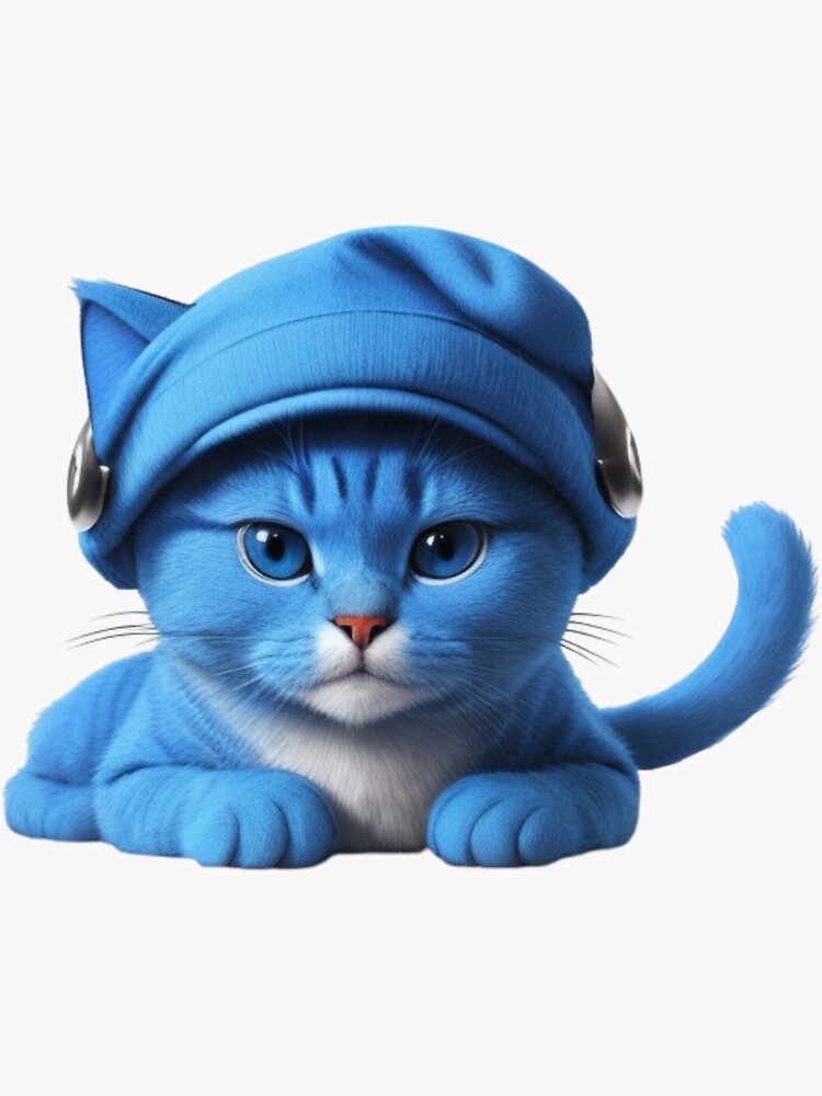 Funny image of a cat dressed as a smurf