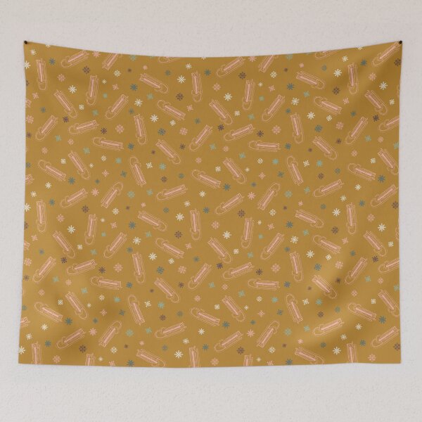 Item preview, Vintage sleigh mustard gold pink designed and sold by aliceandida.