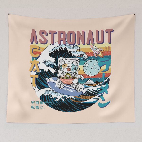 Item preview, Cat Astronaut eating Ramen in summer designed and sold by PURPLERAIN99.