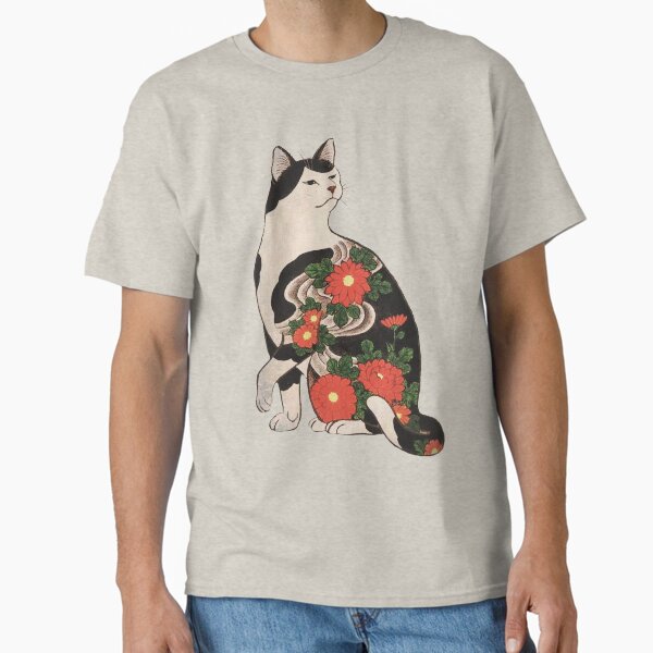 Item preview, Antique Japanese Woodblock Print Cat with Flower Tattoos designed and sold by Epitome Girl.