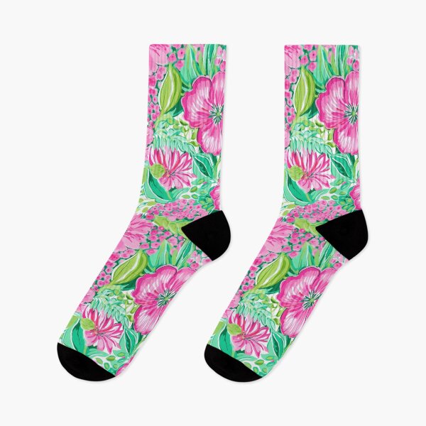 Item preview, Preppy pink and  green flowers on white designed and sold by FK-UK.