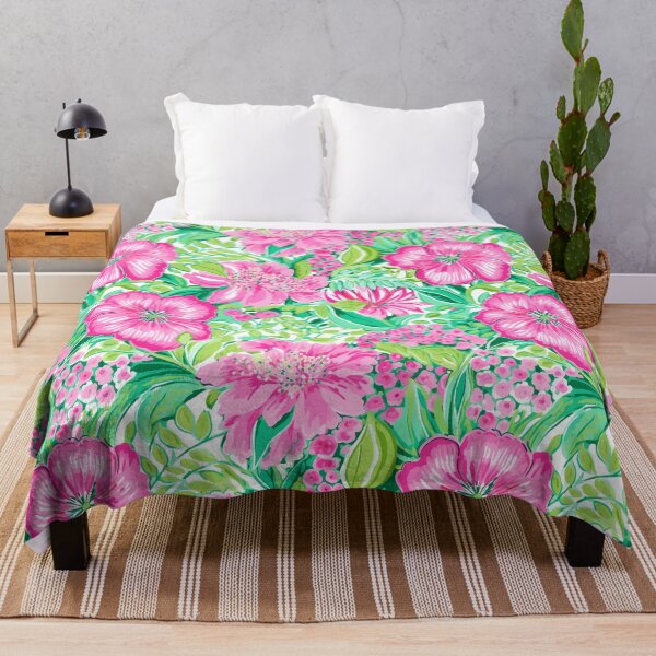 Item preview, Preppy pink and  green flowers on white designed and sold by FK-UK.