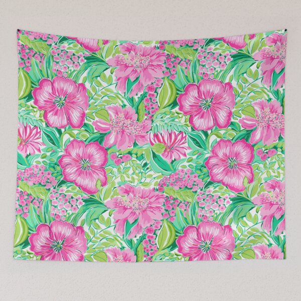 Item preview, Preppy pink and  green flowers on white designed and sold by FK-UK.