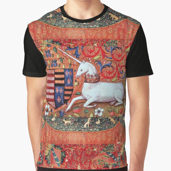 UNICORN ,FANTASY FLOWERS ,ANIMALS MEDIEVAL HERALDIC MOTIFS Graphic T-Shirt