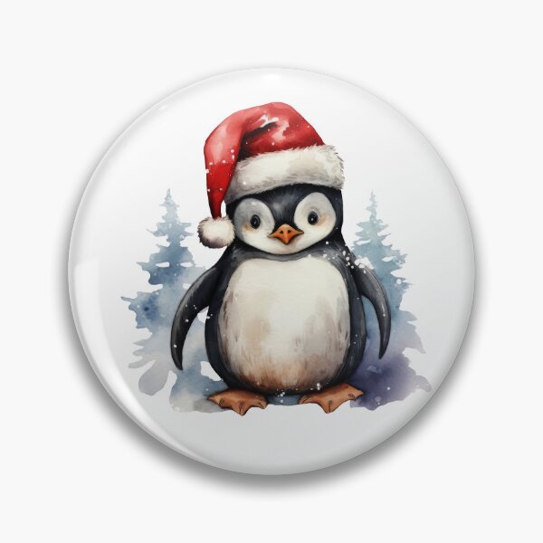 Item preview, Christmas penguin in Santa's hat sticker, watercolor digital painting, repeat pattern designed and sold by tiana-geo.