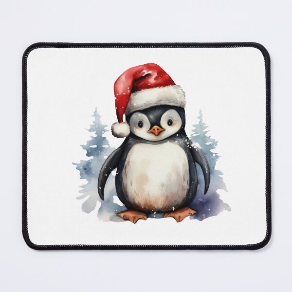 Item preview, Christmas penguin in Santa's hat sticker, watercolor digital painting, repeat pattern designed and sold by tiana-geo.