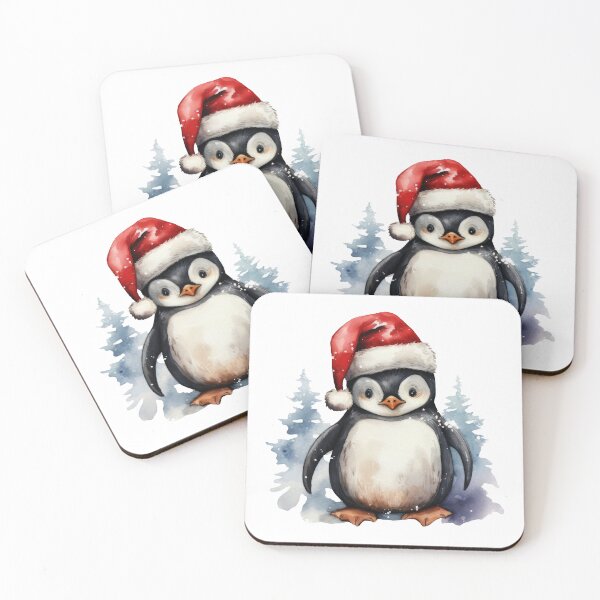 Item preview, Christmas penguin in Santa's hat sticker, watercolor digital painting, repeat pattern designed and sold by tiana-geo.